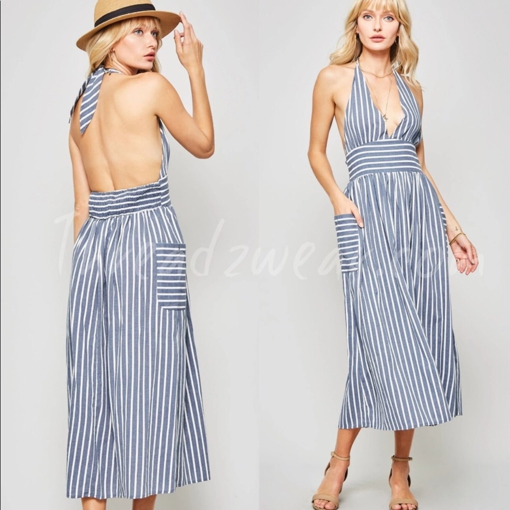 LAST ONE!!!! Blue and White Striped Halter Dress